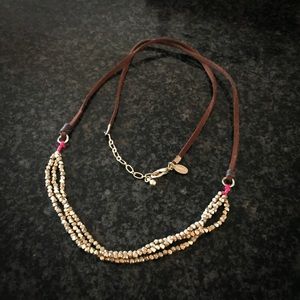 AEO Brown Suede and Goldtone Bead Long Necklace